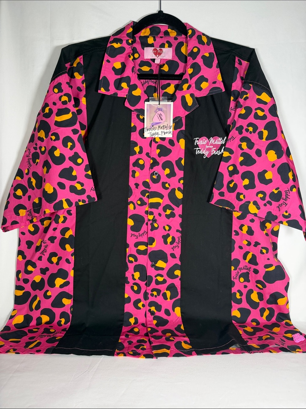 Authentic Trixie Mattel x Teddy Fresh Pink Leopard Print Bowling Shirt with tags